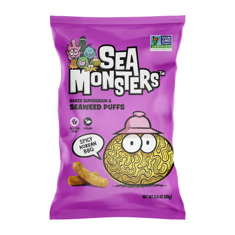 Sea Monsters Seaweed Puff Spicy Korean BBQ - 3.5 oz | Sea Monster Puffs | Vegan Black Market