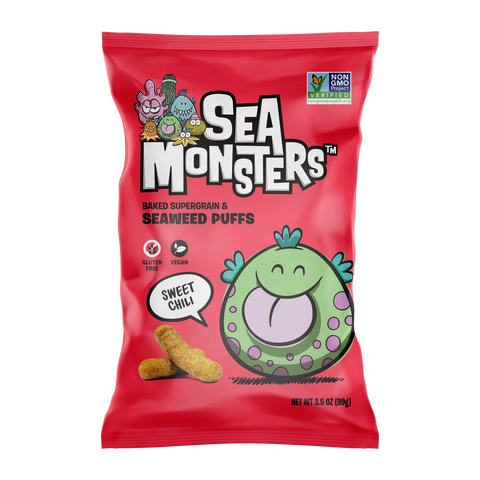 Sea Monsters Seaweed Puff Sweet Chili - 3.5 oz | Sea Monsters Puffs | Vegan Black Market