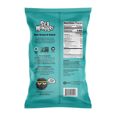 Sea Monsters Seaweed Puff Sour Cream And Onion - 3.5 oz