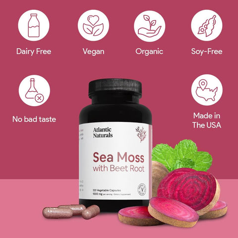 Atlantic Naturals Organic Sea Moss With Beet Root Capsules, 120 vc