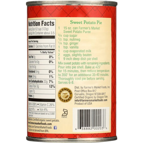 Farmer's Market Organic Sweet Potato Puree - 15 oz.