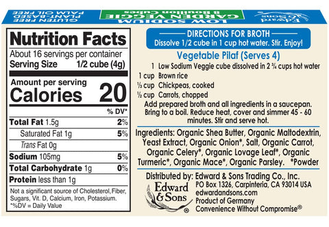 Edward & Sons Garden Veggie Low Sodium Veggie Cubes - 2.2 oz