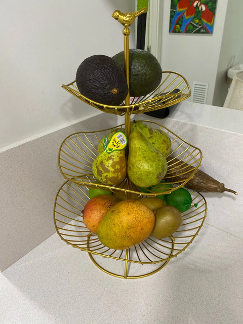 Gold Metal Wire 3 Tier Produce Holder Basket