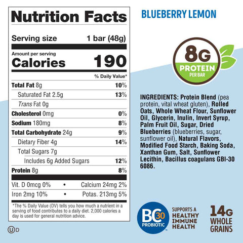 Lenny and Larry's The Complete Kickstart Breakfast Bars Blueberry Lemon - 4ct/1.69oz