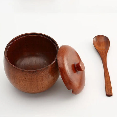 Natural Wood Spice Jar with Spoon