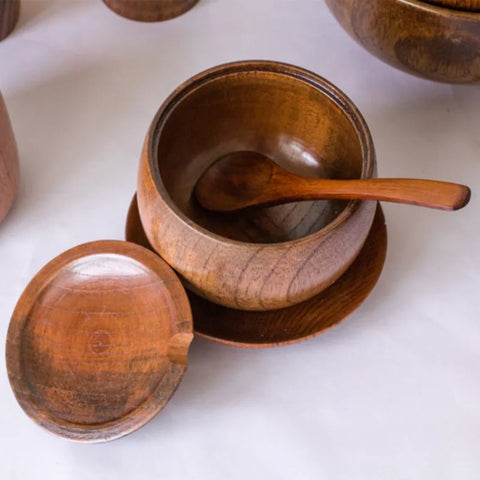 Natural Wood Spice Jar with Spoon