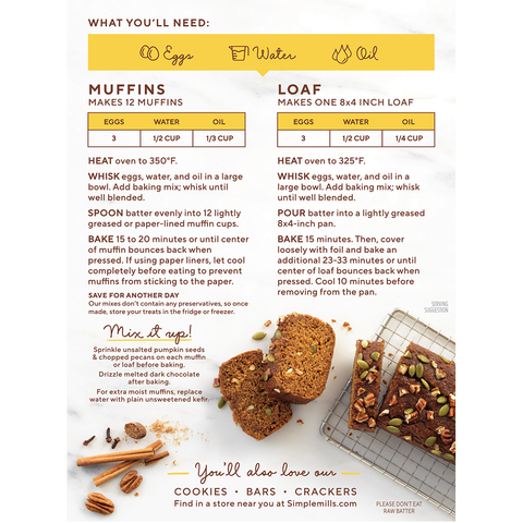 Simple Mills Gluten Free Pumpkin Muffin And Bread Almond Flour Mix - 9 oz