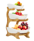 Ceramic 3 Tier Wooden Fruit Basket Stand Rack White
