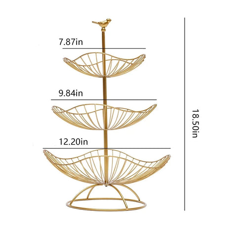 Gold Metal Wire 3 Tier Produce Holder Basket
