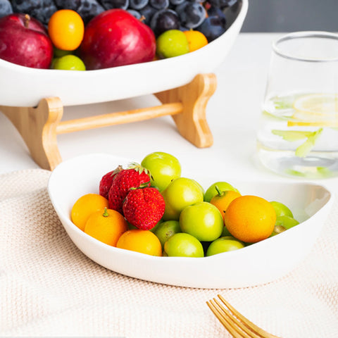 Ceramic 3 Tier Wooden Fruit Basket Stand Rack White