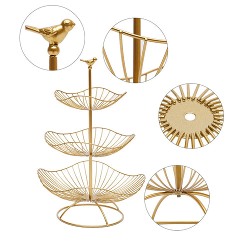 Gold Metal Wire 3 Tier Produce Holder Basket