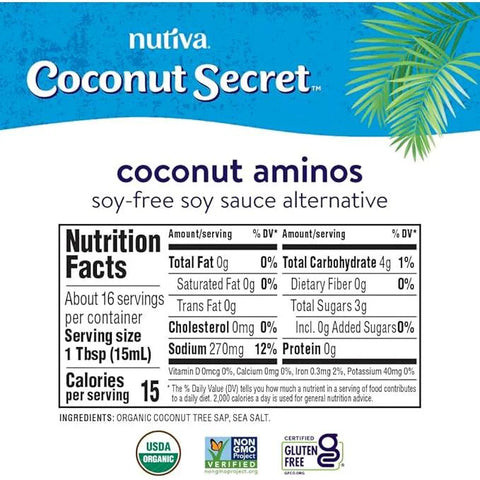 COCONUT SECRET Coconut Aminos Soy Free Seasoning Sauce - 16.9 oz