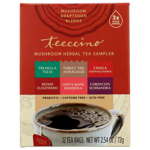 Teeccino Mushroom Herbal Tea Sampler Box -12 bg | Vegan Black Market