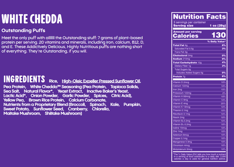 Outstanding Foods White Chedda Outstanding Puffs - 3 oz.