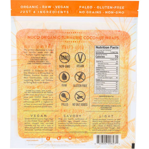 Nuco Organic Coconut Wraps Turmeric - 2.47 oz