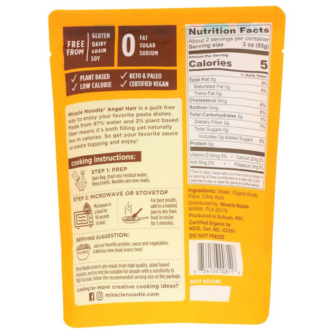 Miracle Noodle Ready To Eat Organic Angel Hair Style Noodle - 7 oz