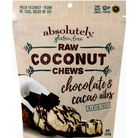 Gluten Free Raw Coconut Chews Chocolate Cacao Nibs- 5 oz.