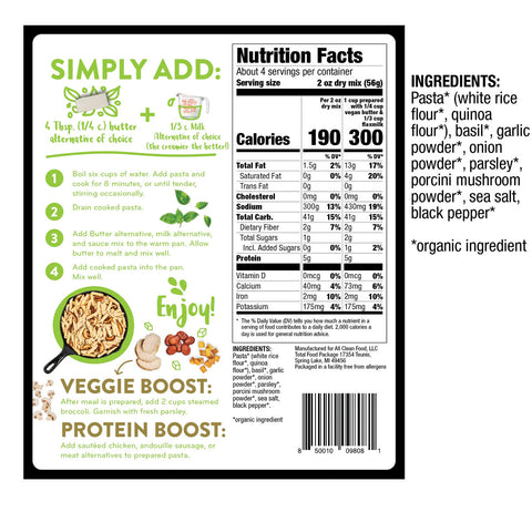 All Clean Food Organic Porcini Mushroom Pasta - 7.5 oz.
