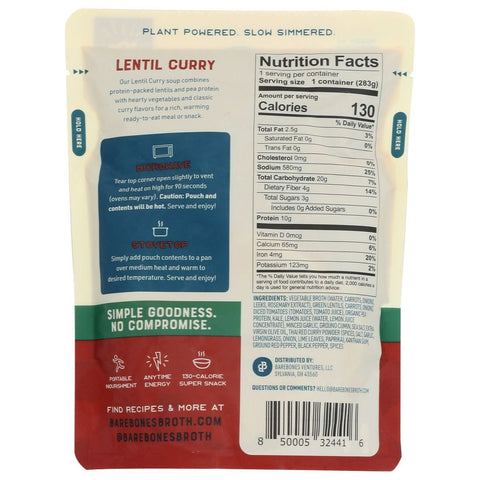 Bare Bones Lentil Curry Plant-Based Soup - 10 oz.