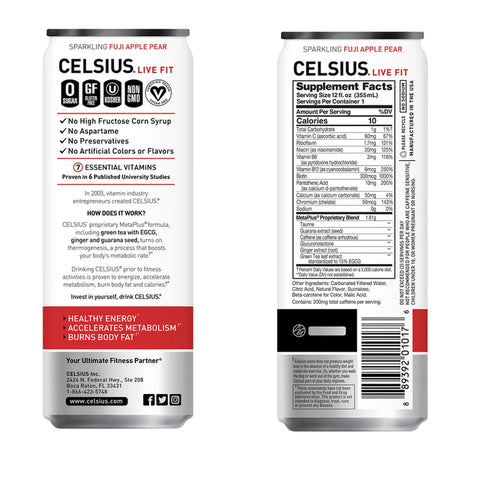 CELSIUS Sparkling Fuji Apple Pear Energy Drink - 12 fl oz.