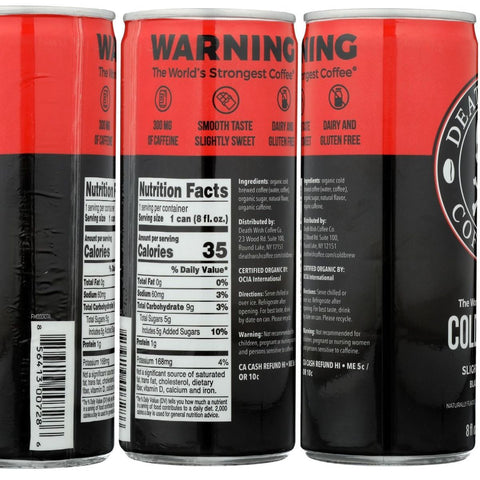 Death Wish Coffee The Worlds Strongest Cold Brew Slight Sweet Black Coffee - 8 fl oz.