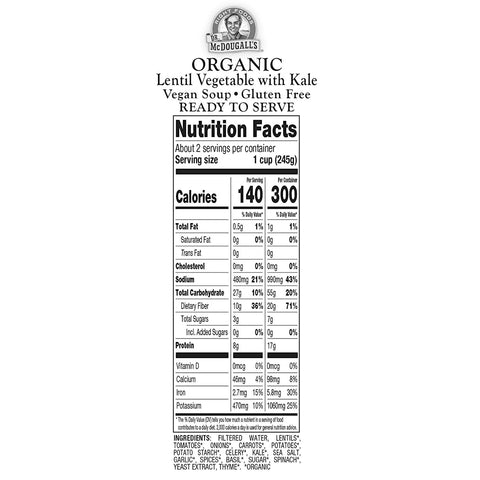 Dr. McDougall's Organic Lentil Vegetable with Kale Soup - 18 oz.