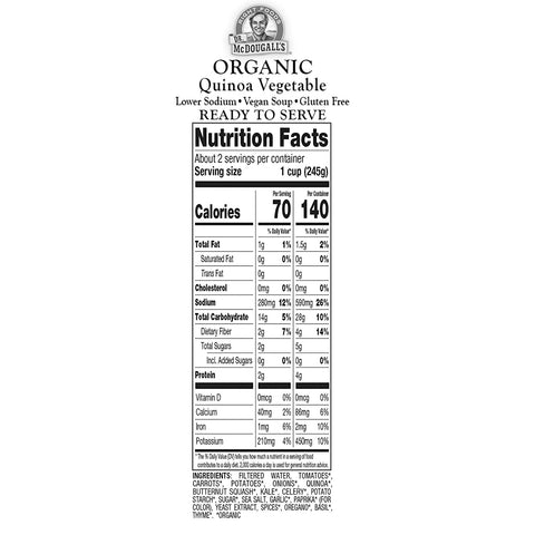 Dr. McDougall's Organic Quinoa Vegetable Soup Lower Sodium - 18 oz.