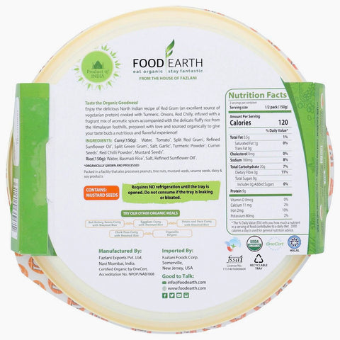 Food Earth Organic Indian Split Lentil Curry With Steamed Rice - 10.58 oz.