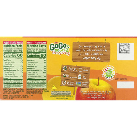 GoGo squeeZ Fruit & VeggieZ Applesauce Peach & Strawberry - 20 ct.