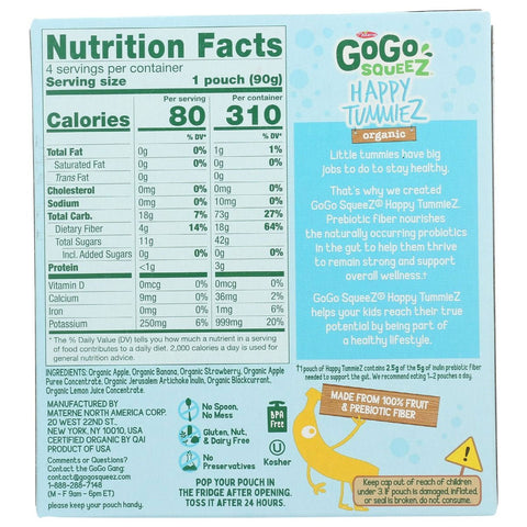 GoGo squeeZ Happy Tummiez Organic Apple Banana Strawberry - 4pk/3.2 oz.