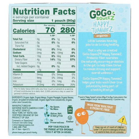 GoGo squeeZ Happy Tummiez Organic Apple Mango Pineapple Banana - 4pk/3.2 oz.