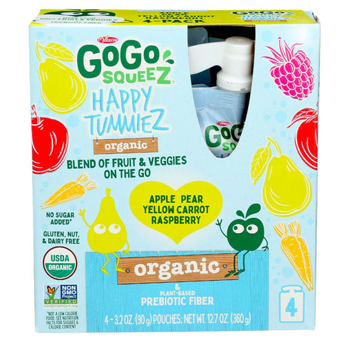 GoGo squeeZ Happy Tummiez Organic Apple Pear Yellow Carrot Raspberry - 4pk/3.2 oz. | Vegan Black Market