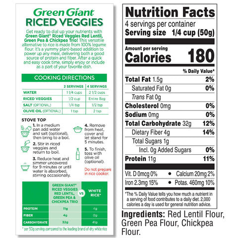 Green Giant Riced Veggies Red Lentil, Green Pea and Chickpea Trio - 7 oz.