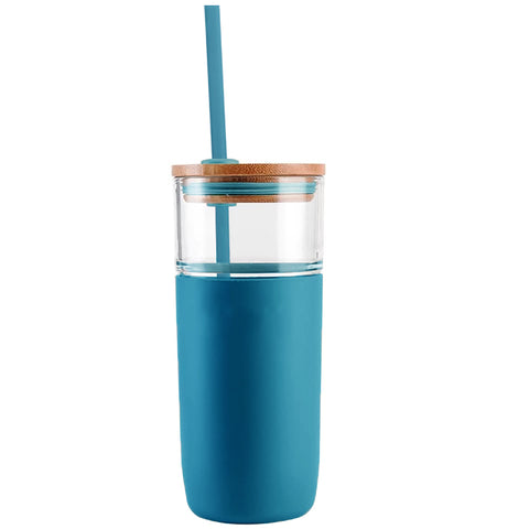 Bamboo Teal Silicone Glass Tumbler - 18 fl oz.