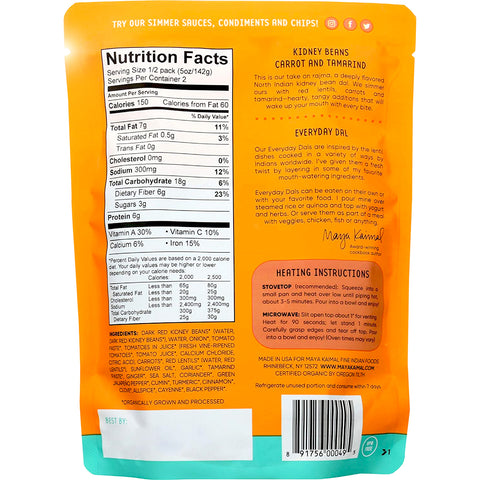 Maya Kaimal Organic Everyday Dal Kidney Beans Carrots Tamarind - 10 oz.