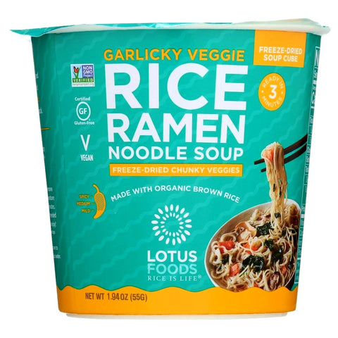 Lotus Foods Garlicky Veggie Rice Ramen Noodle Soup - 1.94 oz. Garlicy Veggie Lotus Foods Rice Ramen Noodles | Vegan Ramen | LotusFoods 