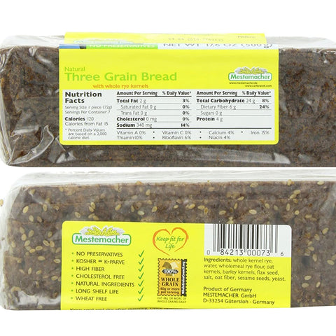 Mestemacher Natural Three Grain Bread - 1.1 lb.