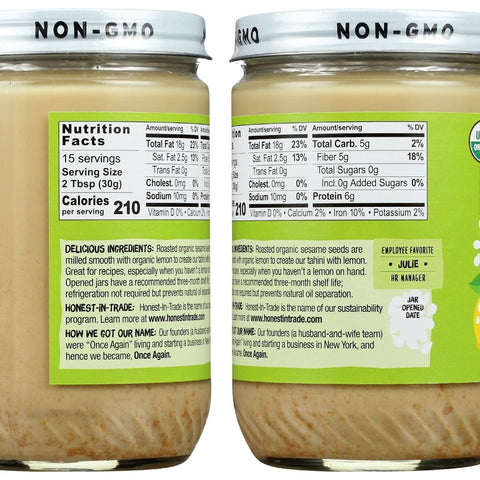 Once Again Unsweetened Creamy Tahini With Lemon - 16 oz.