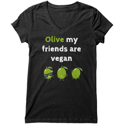 Olive My Friends Are Vegan Womens V-Neck Shirt
