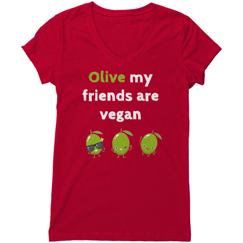 Olive My Friends Are Vegan Womens V-Neck Shirt