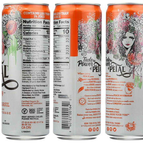 Petal Sparkling Water Peach Marigold Basil Botanical Beverage - 12 foz.