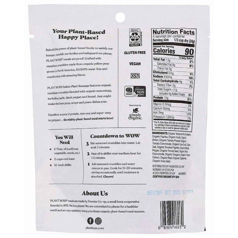 Plant Boss Organic Italian Plant Sausage Meatless Crumbles - 3.35 oz.