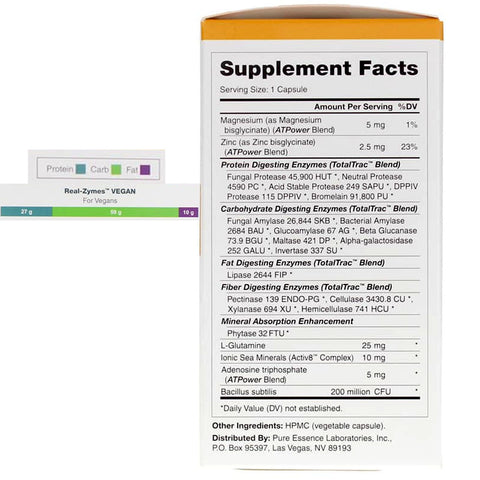Pure Essence Real-Zymes Vegan Digestive Enzymes - 90 Capsules
