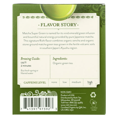 Rishi Organic Green Tea Matcha Super Green - 15 Tea Bags