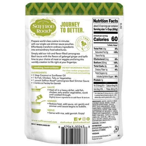 Saffron Road Lemongrass Basil Simmer Sauce - 7 oz.