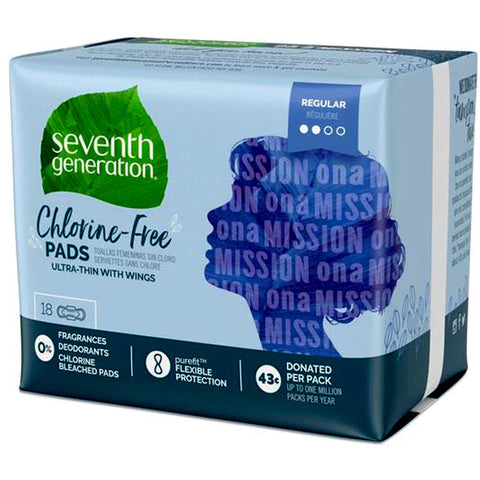Seventh Generation Chlorine Free Pads with Wings Regular - 18 ct.