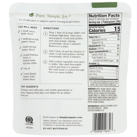 Simply Organic Classic Fajita Simmer Sauce - 8 oz.