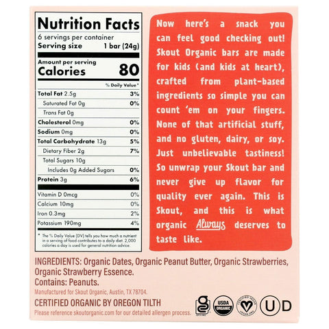 Skout Organic Kids Snack Bars Peanut Butter and Jelly - 6 ct/0.85oz.