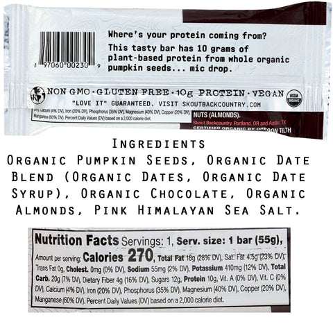 Skout Organic Plant Based Dark Chocolate Pink Salt Protein Bar - 1.9 oz.