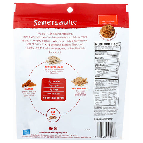 Somersaults Sunflower Seed Crunchy Bites Cinnamon - 6 oz.